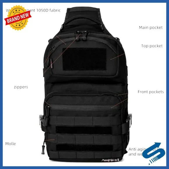 Tactical Crossbody Sling Bag 15L Molle Laptop Travel Hiking Backpack